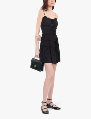 Shop The Kooples Womens Bow-embellished Ruched Woven Mini Dress Black