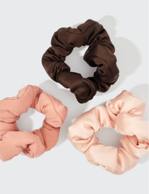 KITSCH: Rosewood satin hair scrunchies pack of three