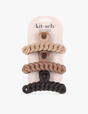Kitsch Neutral Chain Plastic Hair Claw Clips Pack Of Three In Neutral