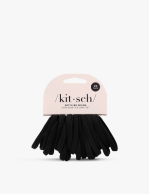 Kitsch Black Black Recycled-nylon Hair Elastics Pack Of 20 In Black
