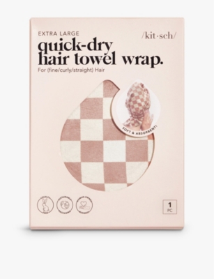 Kitsch Terracotta Check-print Extra-large Quick-dry Hair Towel In Terracotta
