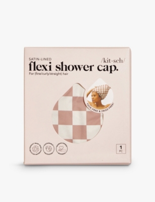 Kitsch Terracotta Check-print Satin-lined Recycled-polyester Shower Cap In Terracotta