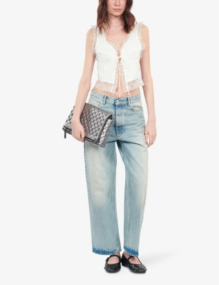 The Kooples Womens Ecru Lace-trim Self-tie Cotton Top In Ecru
