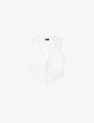 The Kooples Womens Ecru Lace-trim Self-tie Cotton Top In Ecru