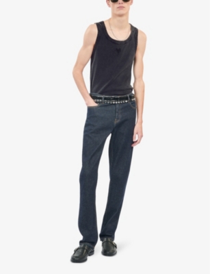 Shop The Kooples Mens Brand-embroidered Sleeveless Cotton-jersey Top Black Washed