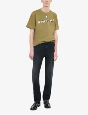 Shop The Kooples Mens 'what Is?'-print Logo-print Cotton T-shirt Olive