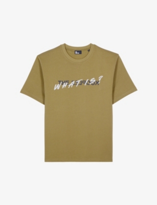 Shop The Kooples Mens 'what Is?'-print Logo-print Cotton T-shirt Olive