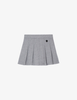The Kooples Embroidered-patch Pleated Knitted Mini Skirt In Grey Melange