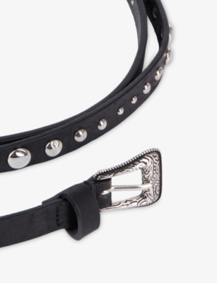 The Kooples Womens Black Studded Thin Double-wrap Leather Belt In Black