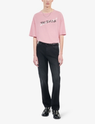 Shop The Kooples Mens 'what Is?'-print Oversized Cotton T-shirt Sweet Pink