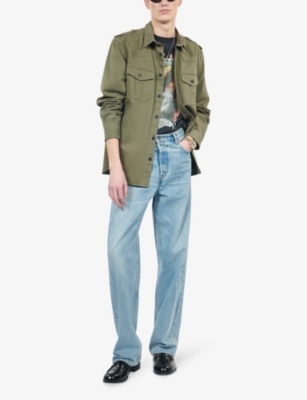 The Kooples Mens Olive Night Patch-pocket Regular-fit Cotton Shirt In Olive Night