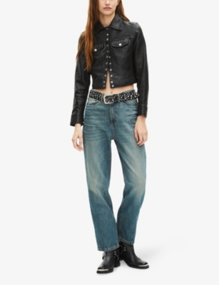 THE KOOPLES: Branded-hardware cropped leather jacket