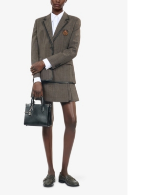 The Kooples Prince Of Wales-check Leather-piping Wool Jacket In Brown