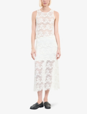THE KOOPLES: Floral scalloped-edge lace midi skirt