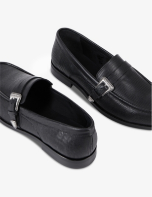 THE KOOPLES: Western-buckle lizard-embossed leather loafers