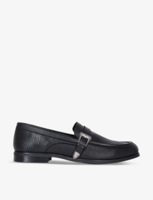THE KOOPLES: Western-buckle lizard-embossed leather loafers