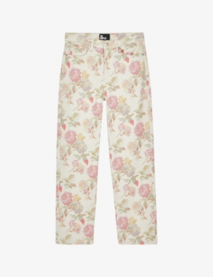 Shop The Kooples Womens Ecru Floral-print Straight-leg High-rise Stretch-denim Jeans