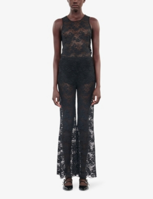 THE KOOPLES WOMENS FLORAL HIGH-RISE STRETCH-LACE TROUSERS BLACK XL 