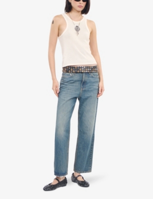 The Kooples Womens Straight-cut Relaxed-fit High-rise Denim Jeans Used Rapiece In Used Rapiece