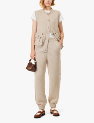 Shop Barrie Womens  Wide-leg High-rise Cashmere Jogging Bottoms In Cream