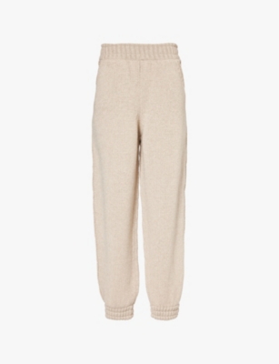 Shop Barrie Womens  Wide-leg High-rise Cashmere Jogging Bottoms In Cream