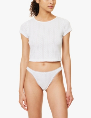 Cou Cou Intimates Cou Intimates Womens White The Baby Tee Pointelle Organic-cotton T-shirt In White
