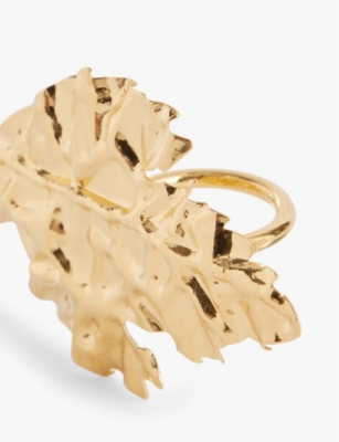 Shop Jil Sander Womens Gold Leaf Shape Handcrafted Brass Ring