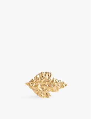 Shop Jil Sander Womens Gold Leaf Shape Handcrafted Brass Ring