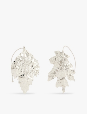 JIL SANDER WOMENS SILVER LEAF SHAPE HANDCRAFTED BRASS EARRINGS 