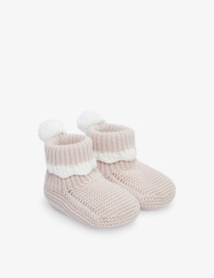 THE LITTLE WHITE COMPANY: Baby Pom-Pom Knitted Cotton Booties