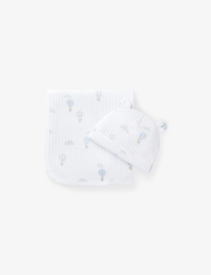 THE LITTLE WHITE COMPANY: Up In The Air Organic-Cotton Blanket & Hat Set 0-12 Months