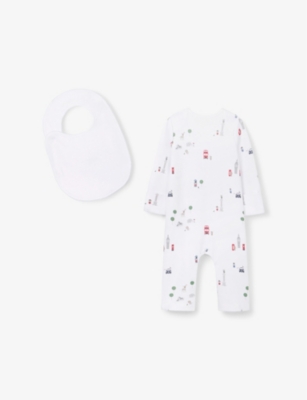 THE LITTLE WHITE COMPANY: Round-Neck Cotton Romper and Bib Set 0-24 Months