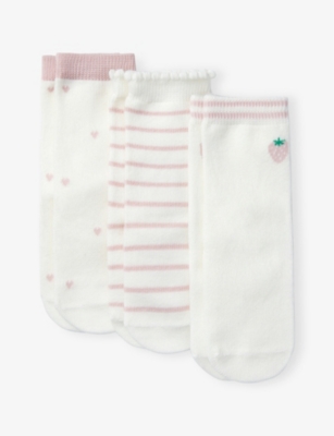THE LITTLE WHITE COMPANY: Strawberry & Stripes Pack of Three Cotton-Blend Socks 0 Months-2 years