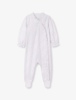 THE LITTLE WHITE COMPANY: Spring Berries Wrap-Design Cotton Babygrow 0-24 Months