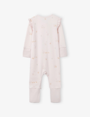 THE LITTLE WHITE COMPANY: Puddle Ducks Graphic-Print Organic-Cotton Babygrow 0-24 months