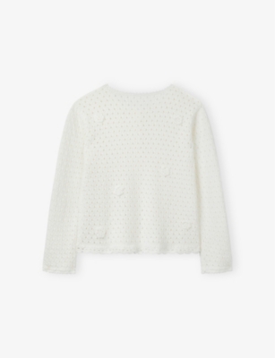 THE LITTLE WHITE COMPANY: Crochet-Flower Round-Neck Organic-Cotton Cardigan 0-18 months