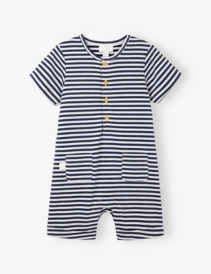 THE LITTLE WHITE COMPANY: Round-Neck Stripe-Print cotton-jersey romper 0-24 months