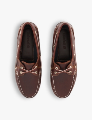 Timberland Eyelet Leather Boat Rubber Stitch Detailing In Brown