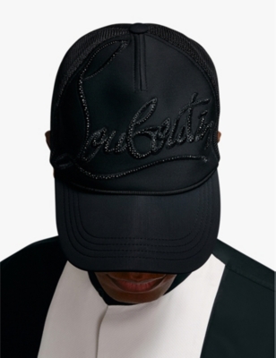 Christian Louboutin Mens Black Rocknride Rhinestone-embellished Neoprene And Mesh Baseball Cap In Black