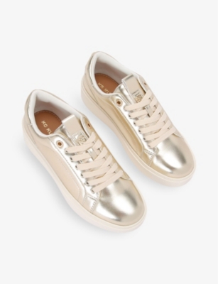 Kg Kurt Geiger Womens Gold Lovie Metallic Faux-leather Low-top Trainers In Gold