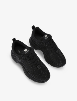 Kg Kurt Geiger Womens Luster Crystal-embellished Woven Low-top Trainers Blac In Black