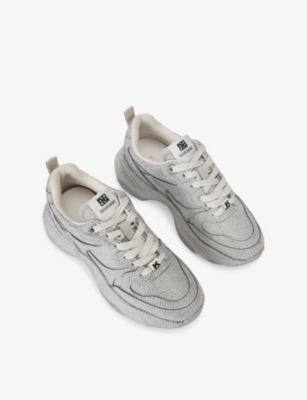 Kg Kurt Geiger Womens  Luster Crystal-embellished Woven Low-top Trainers In Silver