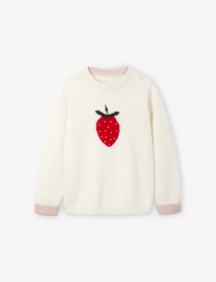 THE LITTLE WHITE COMPANY: Strawberry-Pattern Knitted Cotton-Blend Jumper 18 months- 6 Years