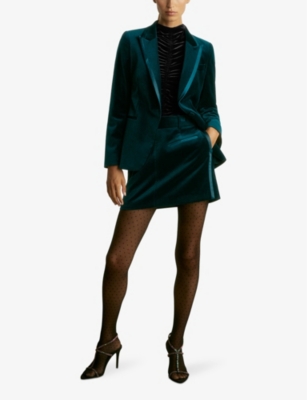 Shop Reiss Womens Teal Parisa Peak-lapel Single-breasted Velvet Blazer