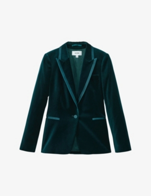 Shop Reiss Womens Teal Parisa Peak-lapel Single-breasted Velvet Blazer