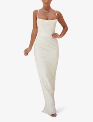 HOUSE OF CB OF CB WOMENS MARGAUX DRAPED-FRONT SATIN WEDDING DRESS IVORY 