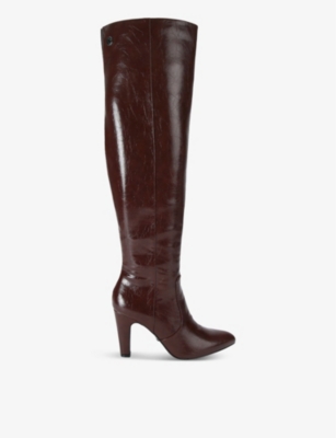 Carvela Womens Dark Brown Infinite Otk Knee-high Heeled Faux-leather Boots In Dark Brown