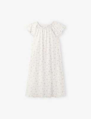 THE LITTLE WHITE COMPANY: Floral-Print Flutter-Sleeve Cotton Nightdress 1-6 years
