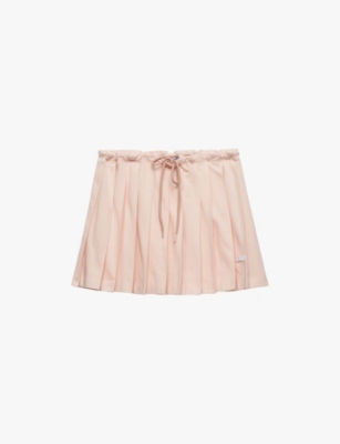 PRADA: Pleated drawstring-waist cotton mini skirt