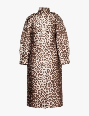 Zimmermann Womens Chocolate Leopard Leopard-print Patch-pocket Silk-wool Blend Coat In Chocolate Leopard